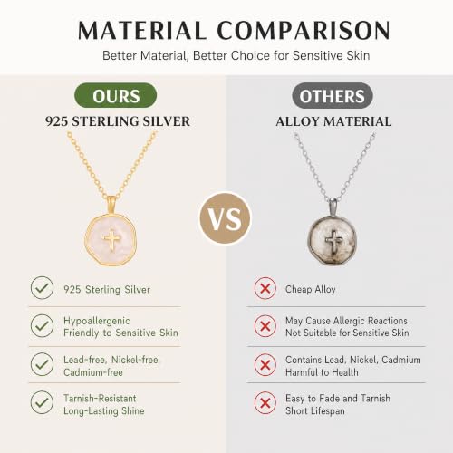 925 Sterling Silver Mother of Pearl Cross Necklace for Women - color: Gold-White
