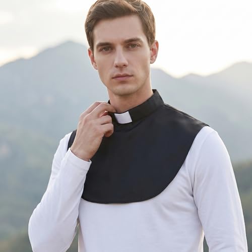 Clerical Bib Clergy Collar Priest Collar with Insert White Tab - style: Black