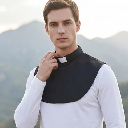 Clerical Bib Clergy Collar Priest Collar with Insert White Tab - style: Black