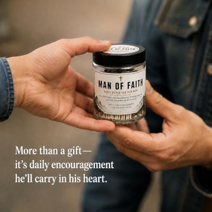 Bible Verse Jar for Men, 60 Scripture cards with bible verses, Gift for men - color: Man of Faith