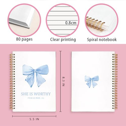 Cute Blue Bow She is Worthy Christian Notebook Journal for Women - color: Proverbs 31(blue)