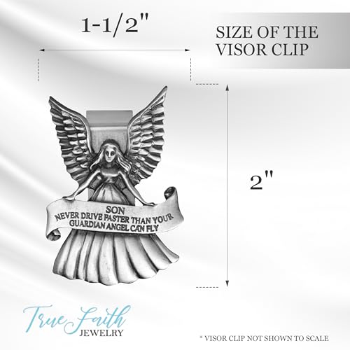 True Faith Jewelry Never Drive Faster Than Your Guardian Angel Can Fly Son Visor Clip, Great New Driver Gifts from Mom and Dad, Fine Pewter (92% Tin) - size: Son 3