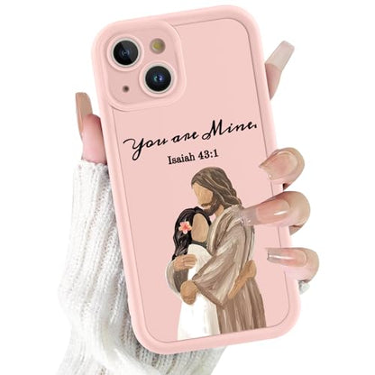 for iPhone 15 6.1'' Cute Bible Verse Hug Phone Case - color: Pink-You Are Mine, size: iPhone 15