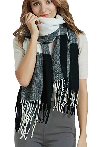 Wander Agio Women's Fashion Long Shawl Big Grid Winter Warm Lattice Large Scarf - color: Big Plaid Black