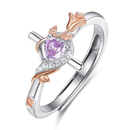 Birthday Gifts Birthstone Rings for Women 925 Sterling Silver Birthstone Rings Anchor/Tree of Life/Snake/Rose Cross Faith Religous Jewelry Gift for Wife Mom Grandma - color: 06-Alxandrite (C), style: Rose Cross