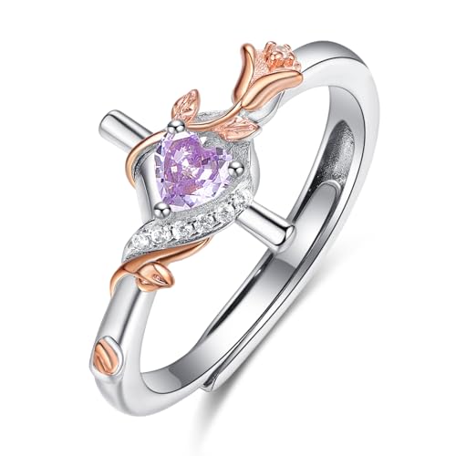 Birthday Gifts Birthstone Rings for Women 925 Sterling Silver Birthstone Rings Anchor/Tree of Life/Snake/Rose Cross Faith Religous Jewelry Gift for Wife Mom Grandma - color: 06-Alxandrite (C), style: Rose Cross