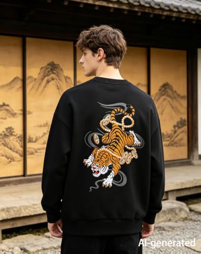 Niepce Inc Men's Embroidered Graphic Crewneck Sweatshirt - color: Black-tiger, size: Small