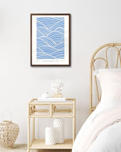 EcoHest 12x16 in Psalm 107:29 Ocean Waves Framed Christian Wall Art - color: Walnut Framed Christian, size: 16"L x 12"W