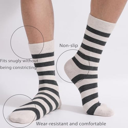 Men's Colorful Striped Dress Socks, 5-Pack Cotton, Sock Size 10-13 - color: Classic Neutral Stripes
