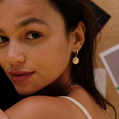 VACRONA Gold Heart Hoop Earrings Huggie Earrings for Women 14k Gold Plated Small Hoops Earrings - color: cz sun