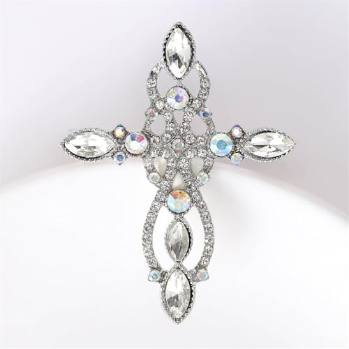 Vintage Rhinestone Cross Broochs for Women Men Dainty Sparky CZ Crystal Christian Lapel Pins for Dress Coat Sweater Suit Backpacks Badge Corsage Elegant Accessories Jewelry - color: Silver Clear CZ
