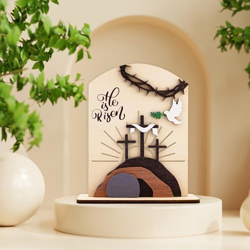 He is Risen Easter Resurrection Decor - Easter Decorations for Home - Empty Tomb Religious Resurrection Set Decoration for Table, Desk, Home