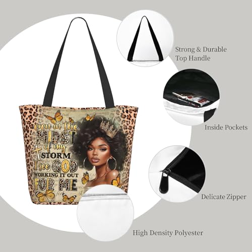 Bible Tote Bags for Women Christian Tote Bag Religious Church Bags for Women Organizer Christian Gift With Zipper - color: African American