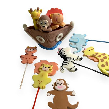 Noah's Ark Cake Toppers Set: Flat figurines cupcake topperes and Centerpiece for Party Decorations - Birthday Party Baby Shower - Animal theme party