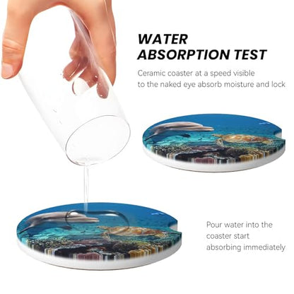 Dolphin Turtle Car Cup Holder Coasters 2 Pack 2.63" for Women - color: Blue