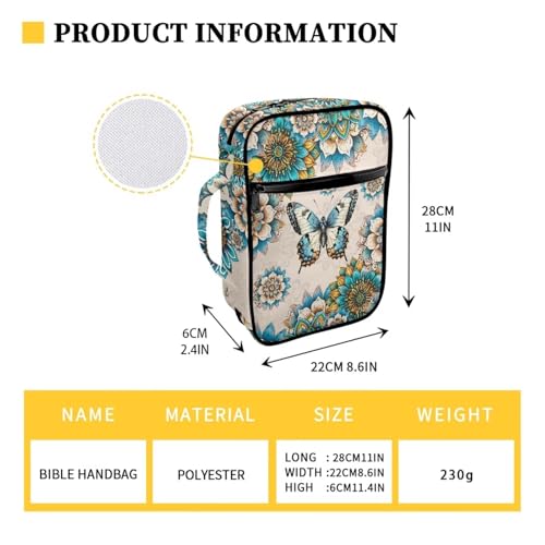 Suobstales Boho Butterfly Print Bible Cover Portable Carrying Book Case Multi-Functional Bible Organizer Case with Handle and Zippered Back Pocket - color: Boho Butterfly