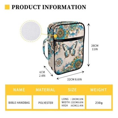 Suobstales Boho Butterfly Print Bible Cover Portable Carrying Book Case Multi-Functional Bible Organizer Case with Handle and Zippered Back Pocket - color: Boho Butterfly