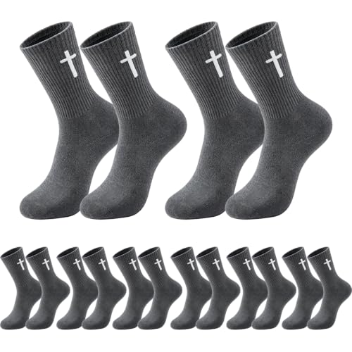 8 Pairs Cross Socks, Christian Socks for Men Women,US Size 6-12 - color: Dark Gray - 8