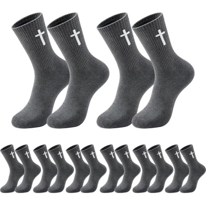 8 Pairs Cross Socks, Christian Socks for Men Women,US Size 6-12 - color: Dark Gray - 8