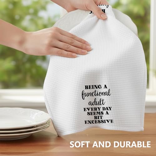 Funny Dish Towel, Waffle Weave Microfiber Tea Towel, Being A Functional Adult Every Day Seems A Bit Excessive, Sarcastic Kitchen Hand Towel, Gag Gift for Women Friend Sister - color: Functional Adult