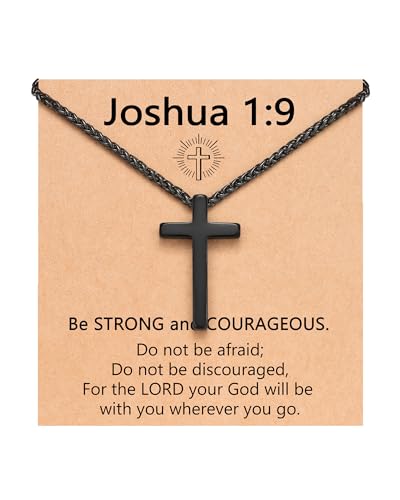 UNGENT THEM Be Strong in Faith, 20 Inch Cross Necklace for Men Teen Boys - style: Joshua 1:9