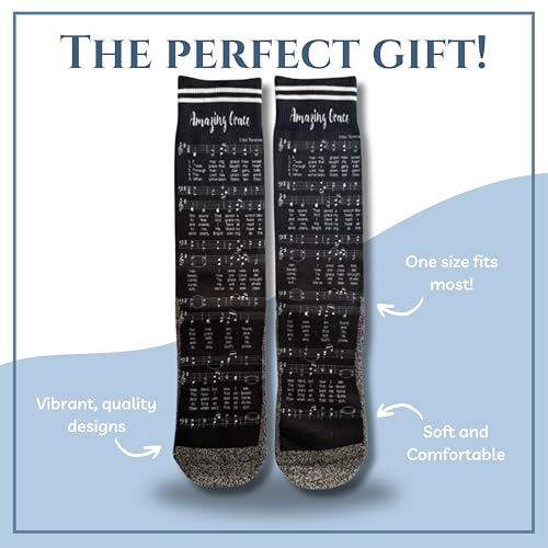 Bible Verse Socks for Men, Christian Scripture Crew Socks, Faith Gift - color: Amazing Grace Hymn