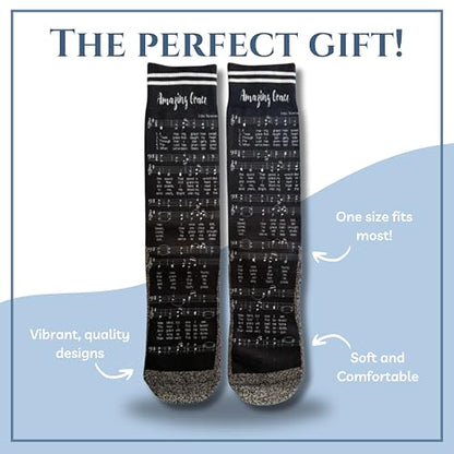 Bible Verse Socks for Men, Christian Scripture Crew Socks, Faith Gift - color: Amazing Grace Hymn