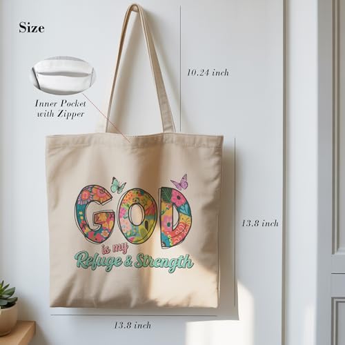 Christian Tote Bag for Women, Church Bible Canvas Bag with Inner Pocket for Churchgoers - color: Pink