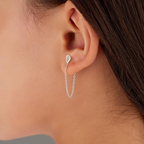 925 Sterling Silver CZ Moon Cross Heart Teardrop Chain Earrings for Women - color: CZ--Silver