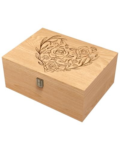 EXISTING Wooden Memory Keepsake Box, Floral Heart Engraved Keepsake Boxes - color: Yellow
