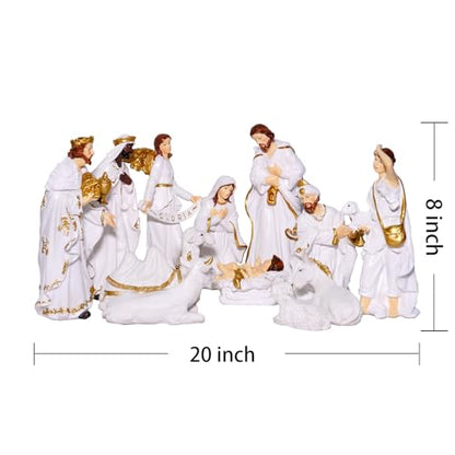 Nativity Set Christmas 12 Pieces Scene White Indoor Catholic Manger Set - color: White, size: 8 inches