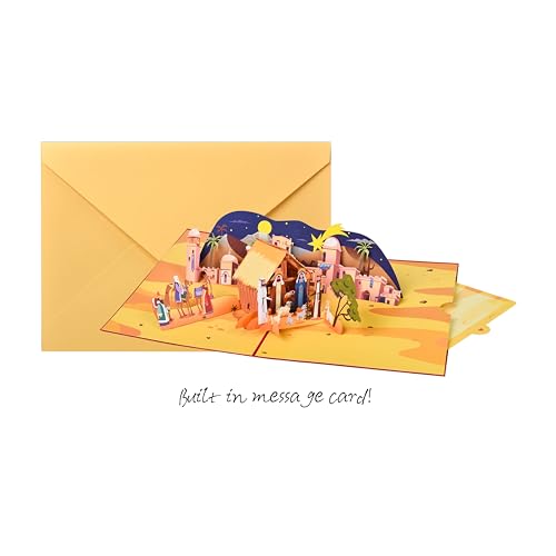 3D Pop Up Interesting Cards for men - Nativity of Jesus Greeting Card - color: Desert Town