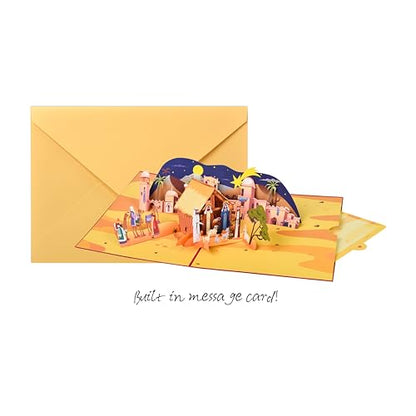 3D Pop Up Interesting Cards for men - Nativity of Jesus Greeting Card - color: Desert Town