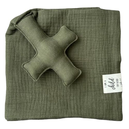 Cross Lovey, Cross Security Blanket, Christian Lovey, Christian Baby Gift, Baptism Gift, Easter Gift, Newborn Baby Gift, Blessing Blanket, Christian Gift (Olive) - color: Olive