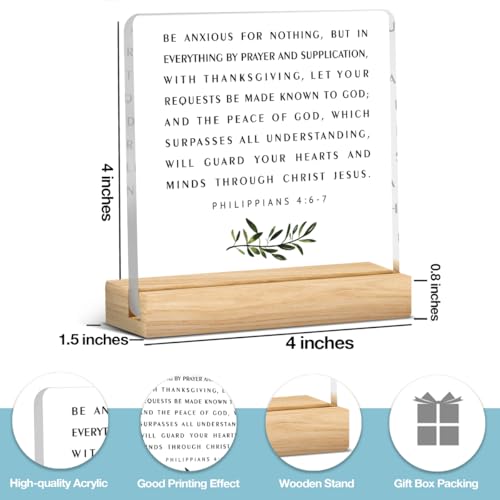 Christian Desk Sign Decor, Philippians 4:6-7 Be Anxious for Nothing, Inspirational Bible Verse Acrylic Sign for Home Office Religious Prayer Room Bathroom Living Room Decoration - color: Philippians 4:6-7