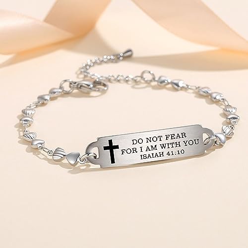 Bible Verse Bracelet-Stainless Steel Scripture Quotes Inspirational Bracelet Faith Christian Bracelet for Women, Christmas gift for women - color: Heart-Silver
