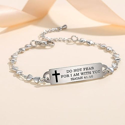 Bible Verse Bracelet-Stainless Steel Scripture Quotes Inspirational Bracelet Faith Christian Bracelet for Women, Christmas gift for women - color: Heart-Silver