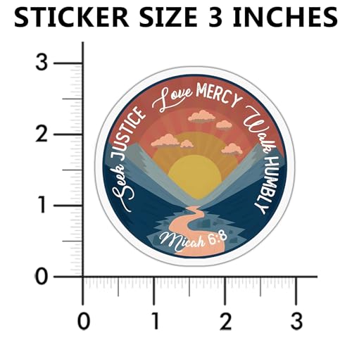 (6 PCS) Micah 6 8 to Act Justly and to Love Mercy and to Walk Humbly with Your God Christian, Bible Verse Sticker Waterproof Vinyl Decal Size 3"