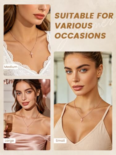 KeyStyle Cross Necklace for Women,Silver/Gold/Rose Gold Cross Pendant - color: 01-Small Cross-Rose Gold