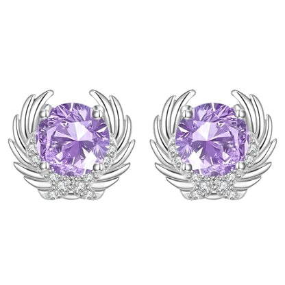 Angle Wing Earrings Sterling Silver Birthstone Stud Jewelry Birthday Gifts for Women Wife Friends Daughter Granddaughter - style: Angle wing earrings-purple birthstone
