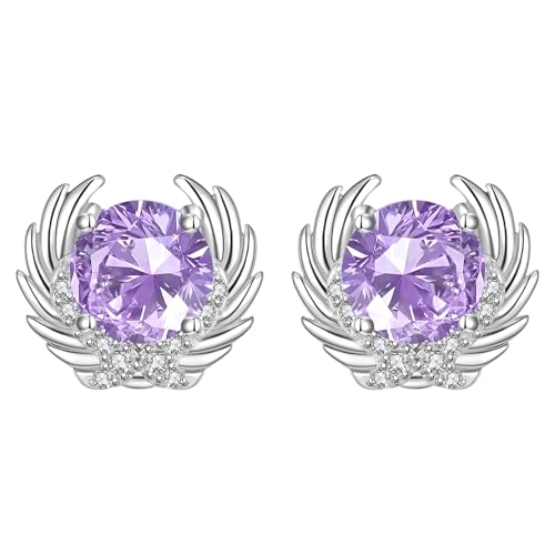 Angle Wing Earrings Sterling Silver Birthstone Stud Jewelry Birthday Gifts for Women Wife Friends Daughter Granddaughter - style: Angle wing earrings-purple birthstone