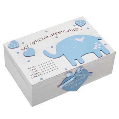 Soaoo 3D Wooden Elephant Baby Keepsake Box Baby Boy Girl Memorial Box, Blue - color: Blue