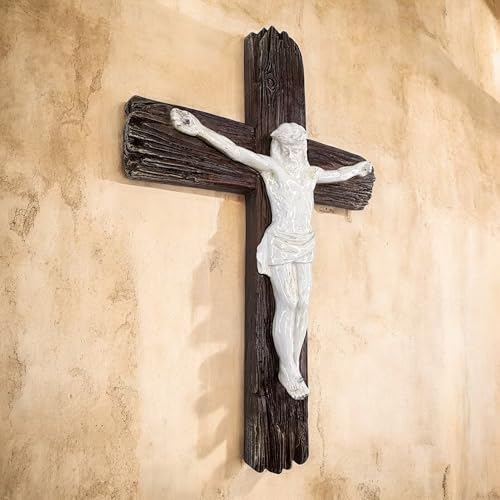 Top Brass Jesus Crucifix Cross, Rustic Catholic Christian Wall Decor, 12"