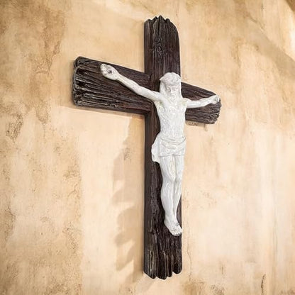Top Brass Jesus Crucifix Cross, Rustic Catholic Christian Wall Decor, 12"