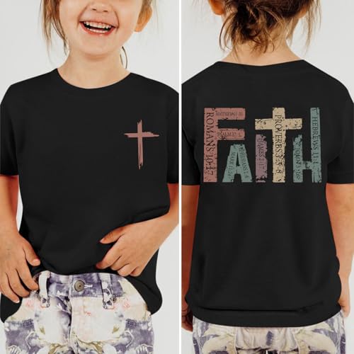 Jesus Shirt for Girls Christian Faith Tshirts Kids Cute Bible Verse Graphic Tees Inspirational God Religious Clothes - color: Black, size: 11-12 Years