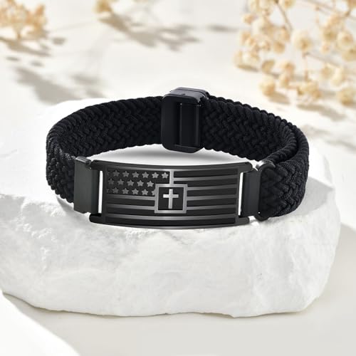 VNOX American Flag Cross Bible Verse Bracelet for Men Teen Boys Kids Stocking Stuffers,Religious Christian Jewelry Mens Easter Valentines Baptism Birthday Gift Ideas - style: HolyCommunion