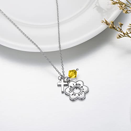 AOBOCO 925 Sterling Silver I Am a Child of God Daisy Necklace Jewelry Birthday Birthday Baptism Communion Gifts for Girls - color: Yellow