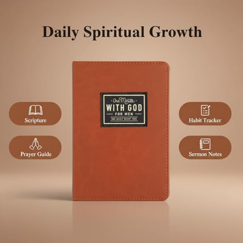 Treayes One Minute with God for Men, 365 Days of Daily Prayer Brown Book, Bible Prayer Tracking Diary, 2026 Mens Daily Devotional and Prayer Journal, Premium Leather Cover