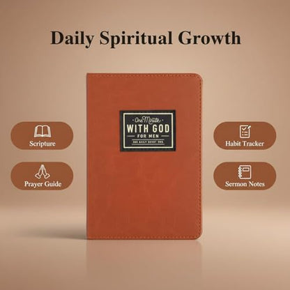 Treayes One Minute with God for Men, 365 Days of Daily Prayer Brown Book, Bible Prayer Tracking Diary, 2026 Mens Daily Devotional and Prayer Journal, Premium Leather Cover