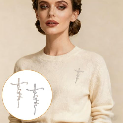 2Pcs Faith Cross Brooch Pins Christian Crystal Lapel Pins